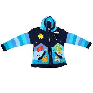 Sisandina Blue Handcrafted Alpaca Peruvian Unisex Cardigan Sweaters size 8